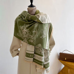 Landscape Print Faux Cashmere Scarf – Warm, Stylish Long Scarf for Women