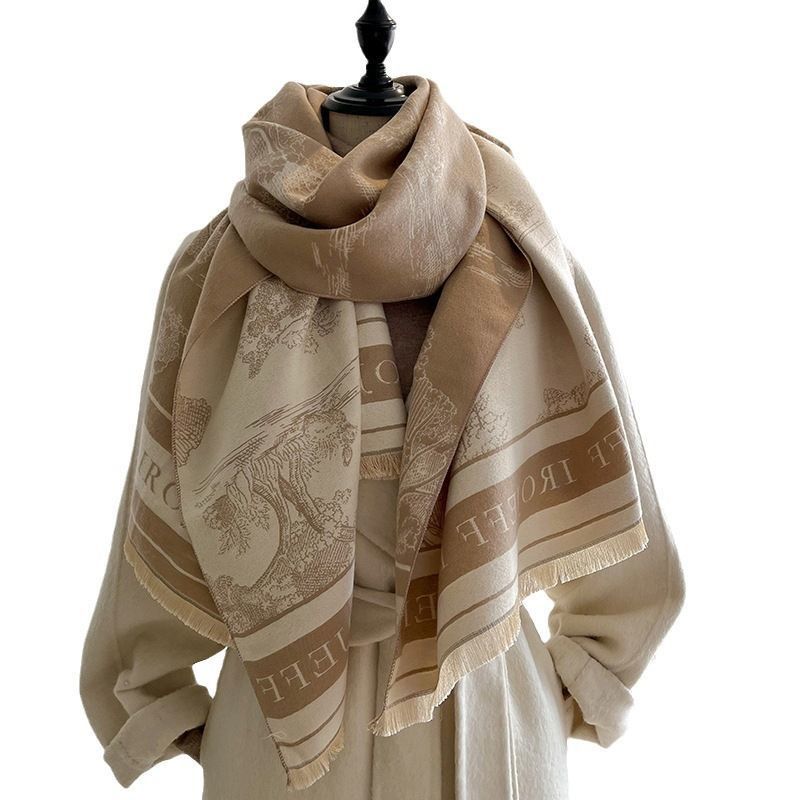 Landscape Print Faux Cashmere Scarf – Warm, Stylish Long Scarf for Women