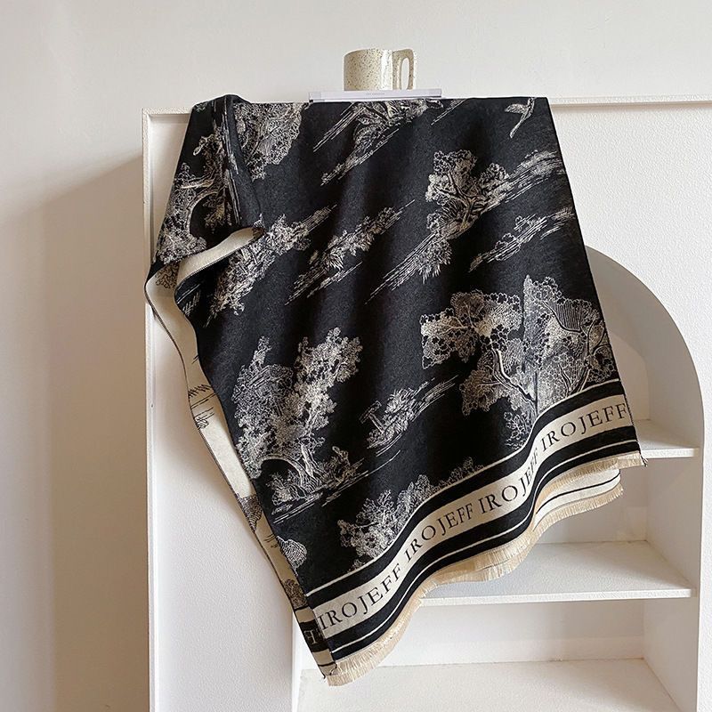 Landscape Print Faux Cashmere Scarf – Warm, Stylish Long Scarf for Women