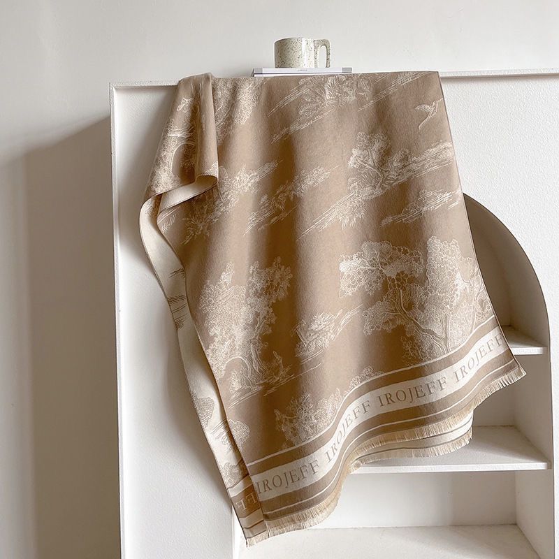 Landscape Print Faux Cashmere Scarf – Warm, Stylish Long Scarf for Women