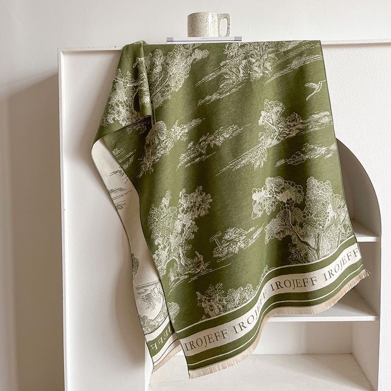 Landscape Print Faux Cashmere Scarf – Warm, Stylish Long Scarf for Women