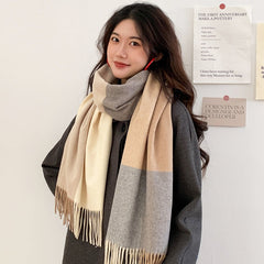 New Spliced Plaid Scarf for Women, Perfect Gift for Teachers, Korean Style, Warm & Versatile Neck Scarf for Students