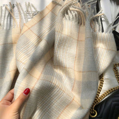 High-Quality Korean Style Plaid Scarf for Women, Warm & Versatile Neck Scarf for Students