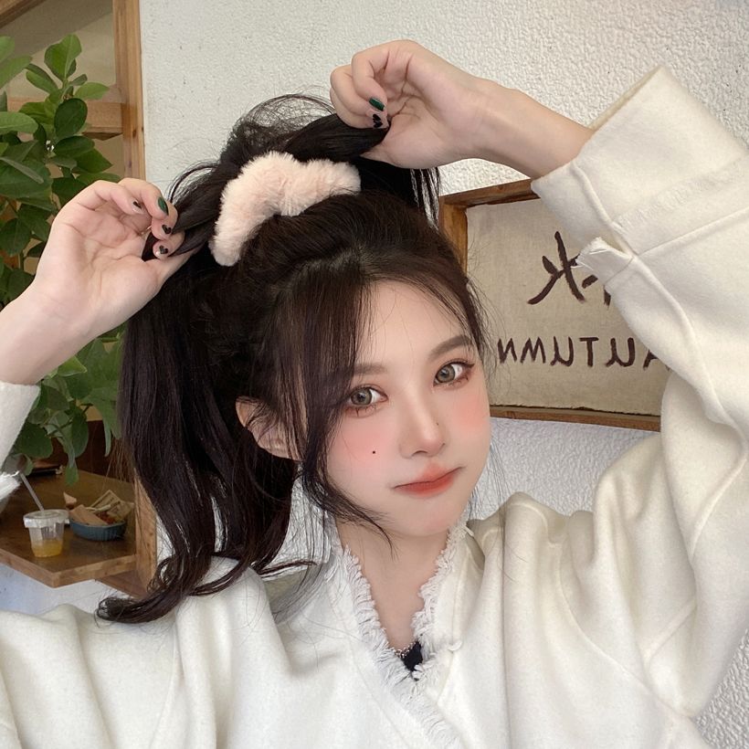 Latte Color Plush Hair Tie for Women - High Ponytail Rubber Band new Trend