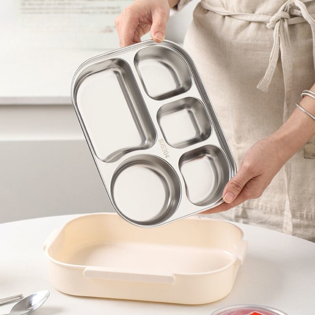304 Stainless Steel Thermal Insulated Lunch Box - Divided Bento Box for Students & Office Workers, Microwave Safe