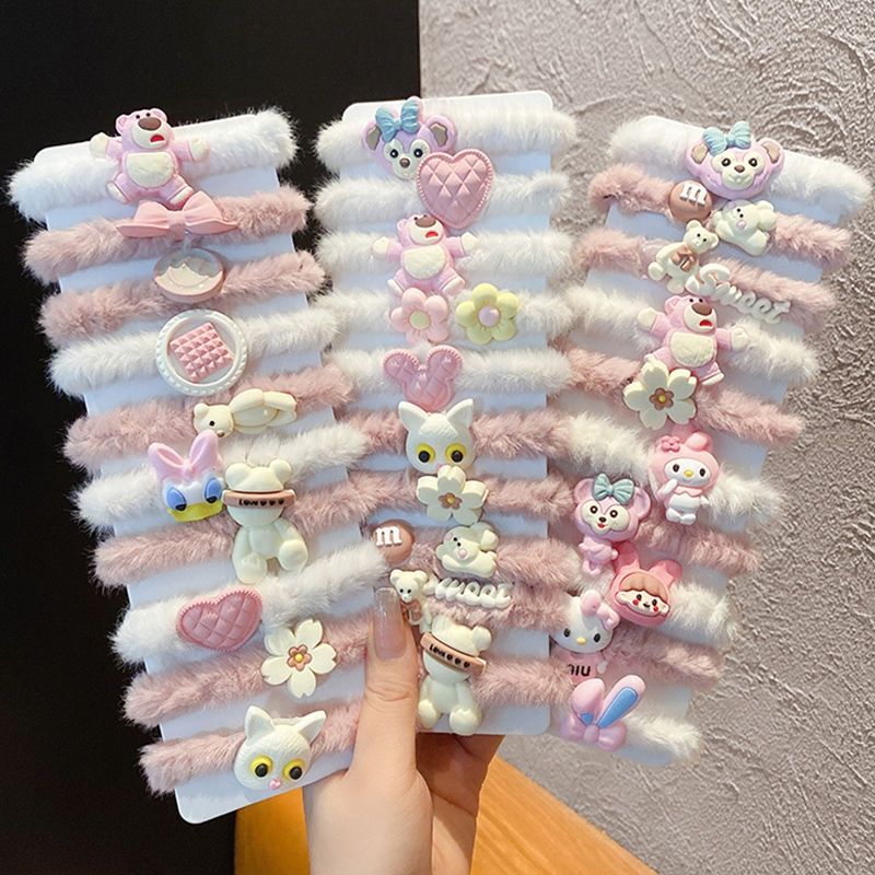 New Plush Cute Hair Ties for Kids | Cartoon Fur Hair Bands, Thick Elastic Headbands
