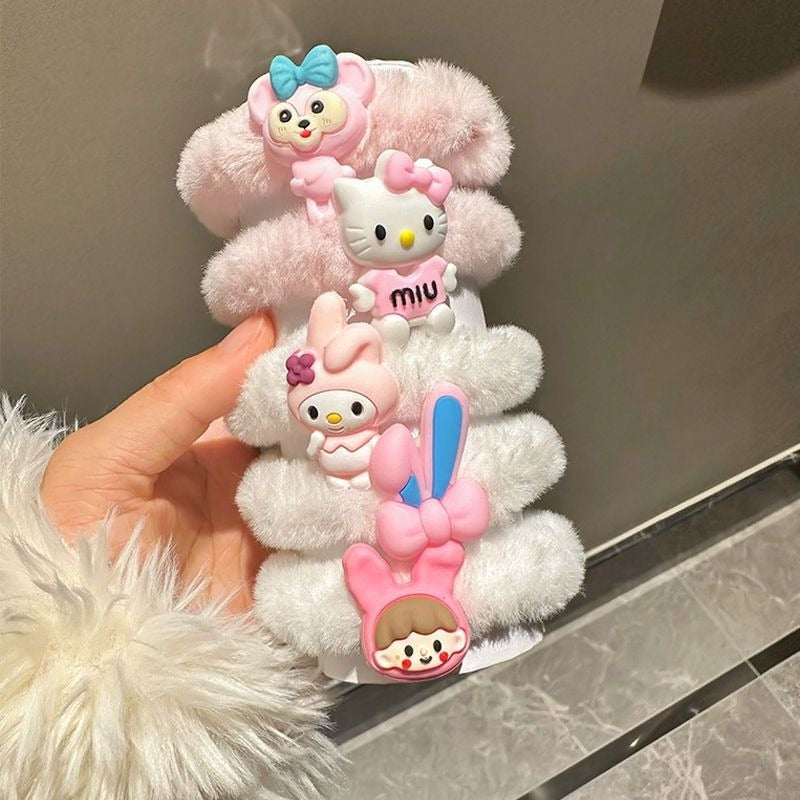 New Plush Cute Hair Ties for Kids | Cartoon Fur Hair Bands, Thick Elastic Headbands