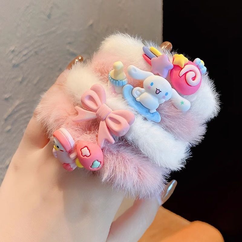 New Plush Cute Hair Ties for Kids | Cartoon Fur Hair Bands, Thick Elastic Headbands