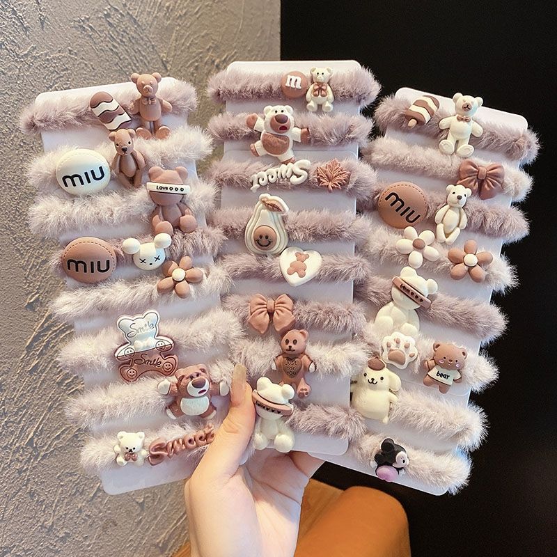 New Plush Cute Hair Ties for Kids | Cartoon Fur Hair Bands, Thick Elastic Headbands