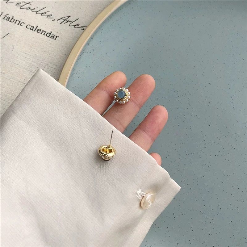 Anti-Allergy 925 Pure Silver Pearl Stud Earrings | Misty Blue, No Need to Remove While Sleeping, Small & Simple