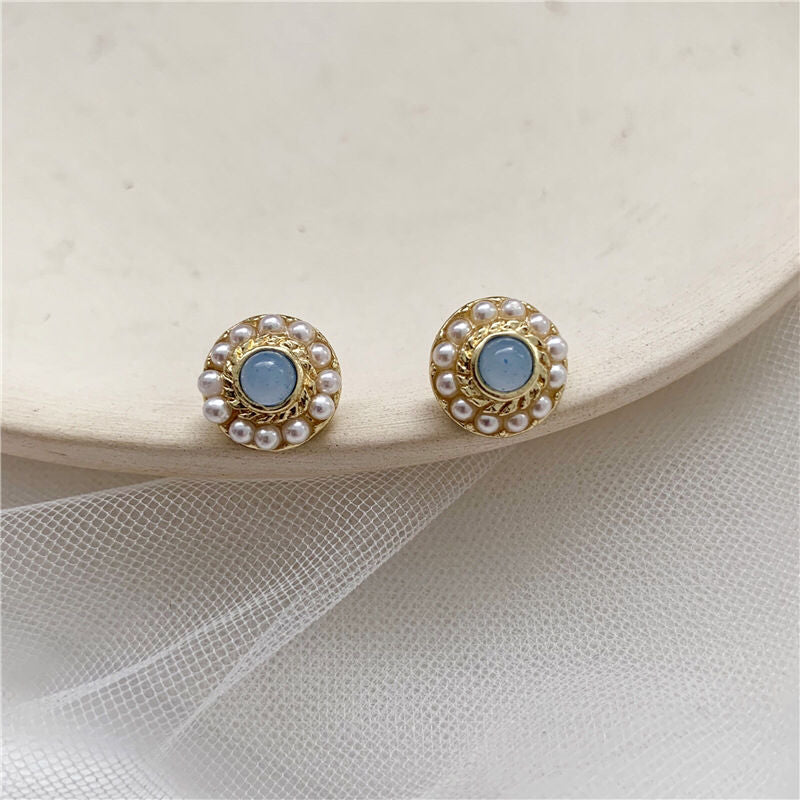 Anti-Allergy 925 Pure Silver Pearl Stud Earrings | Misty Blue, No Need to Remove While Sleeping, Small & Simple