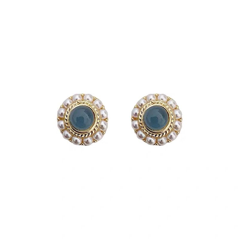Anti-Allergy 925 Pure Silver Pearl Stud Earrings | Misty Blue, No Need to Remove While Sleeping, Small & Simple
