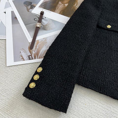High-End Round Neck Chanel-Inspired Short Jacket | Petite French Tweed Coat for Women, Exquisite Design