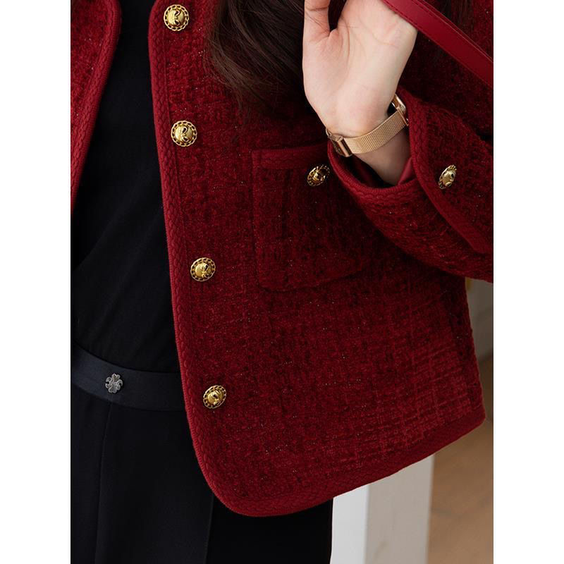 Wine Red Chanel-Inspired Short Jacket | French Chic Coat for Petite Women