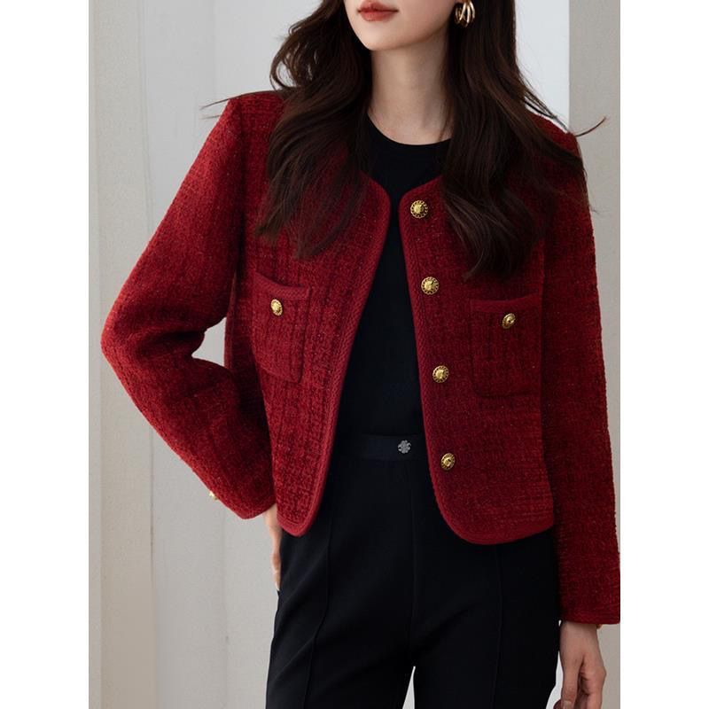 Wine Red Chanel-Inspired Short Jacket | French Chic Coat for Petite Women