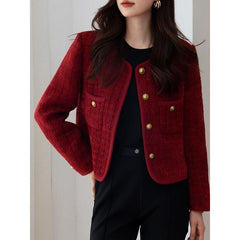 Wine Red Chanel-Inspired Short Jacket | French Chic Coat for Petite Women