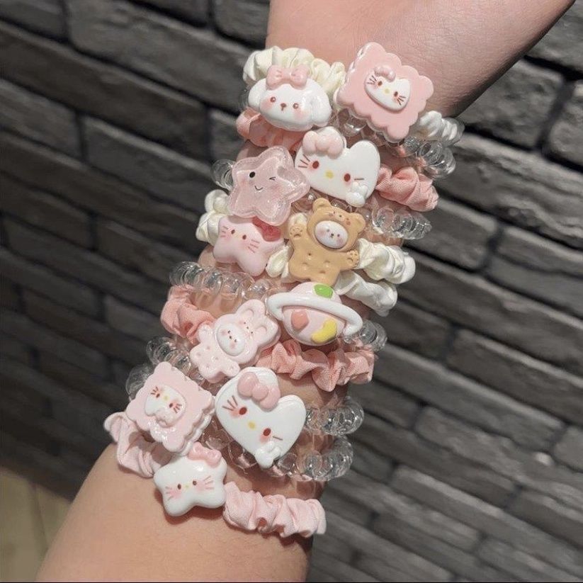 Sweetheart Princess Hair Tie Set - Cute KT Cat Girl, Transparent Telephone Wire Design, Versatile Daily Hair Accessory