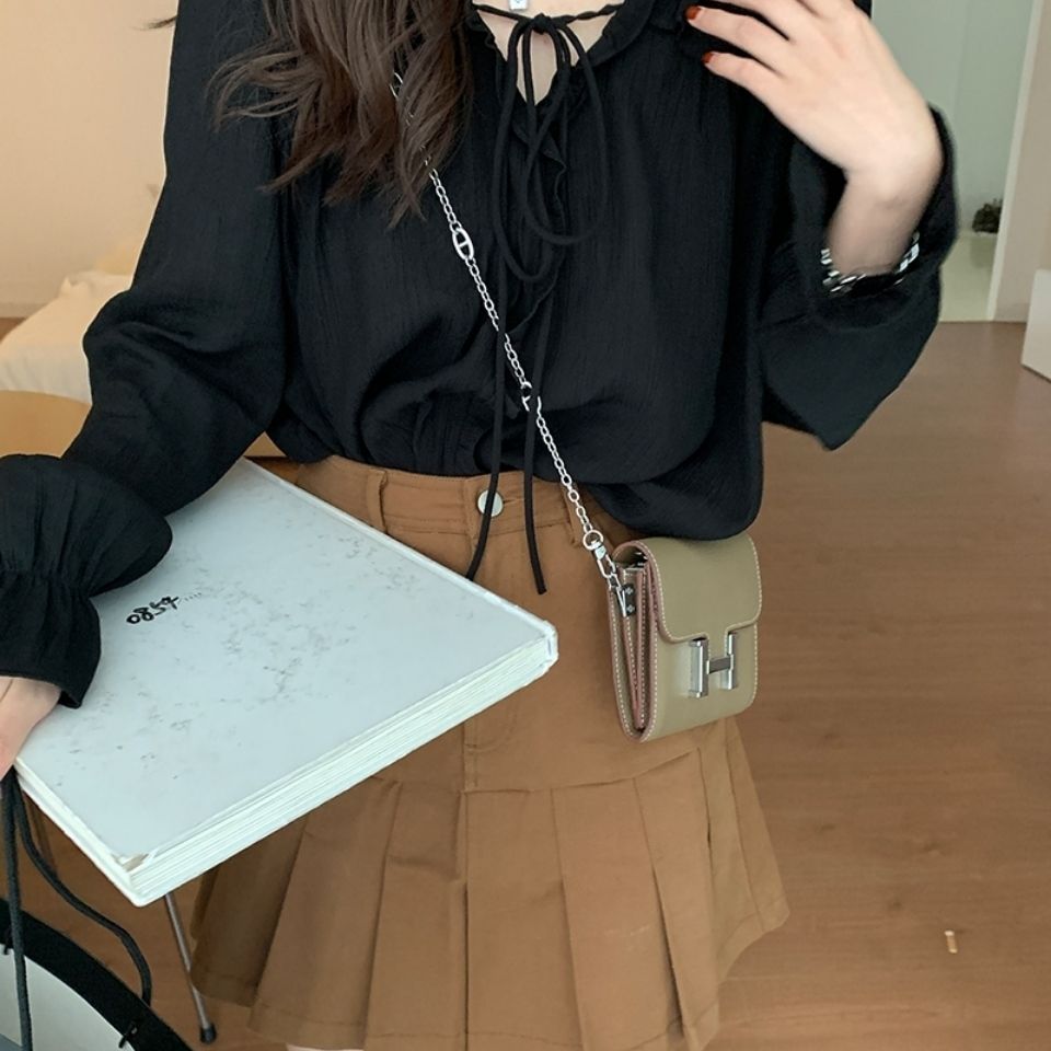 V-Neck Lace Trim Blouse for Women – Elegant Loose Fit Bell Sleeve Top with Tie Detail
