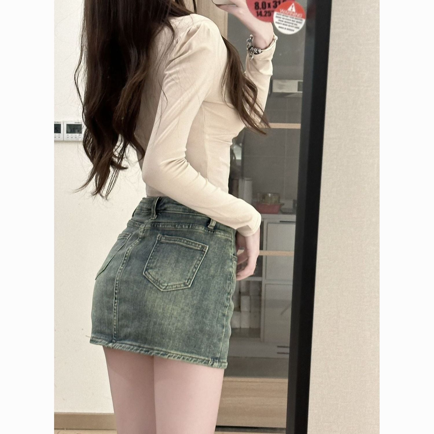 Vintage Denim High-Waisted A-Line Skirt for Women – Petite Bodycon