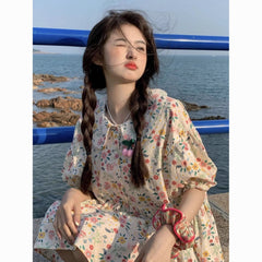 Sweet Floral  Top - Loose Fit Cute Bubble Short Sleeve Shirt