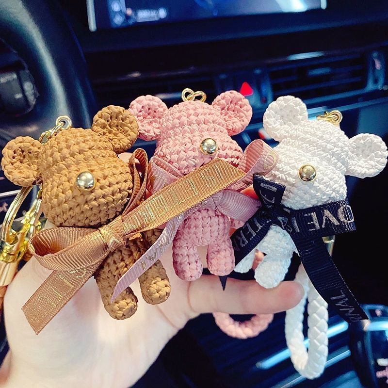 Streetwear Wool Bear Keychain 3D Figurine for Women - Cartoon Bear Backpack Pendant & Car Keychain Gift