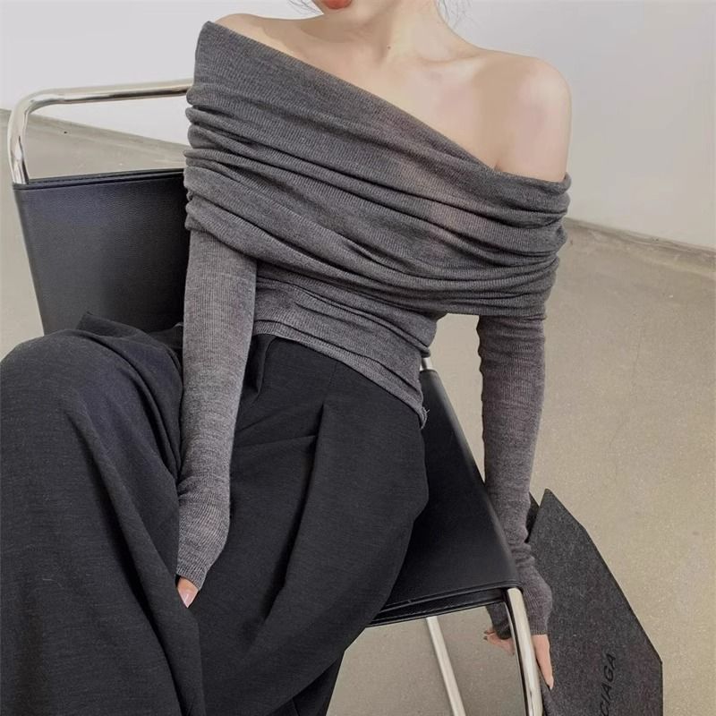 Off-Shoulder Knitted Sweater for Women | Fall New Arrival, Elegant French-Style, High-End Feel Top