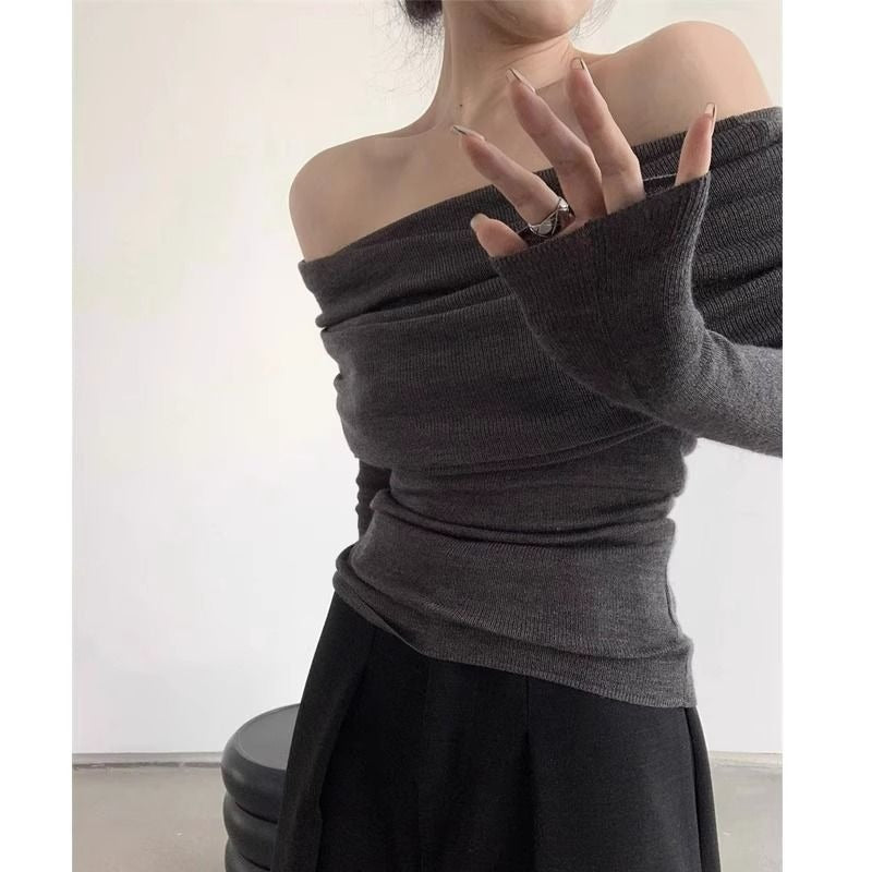 Off-Shoulder Knitted Sweater for Women | Fall New Arrival, Elegant French-Style, High-End Feel Top
