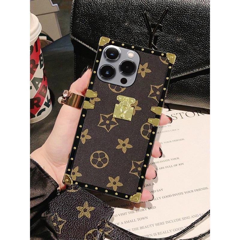 Luxurious Streetwear iPhone Case with Strap, Shockproof Square Design for iPhone