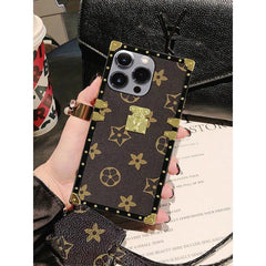 Luxurious Streetwear iPhone Case with Strap, Shockproof Square Design for iPhone