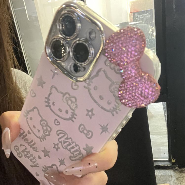 Hello Kitty Rhinestone Bowknot Full Coverage Phone Case for Apple Phones