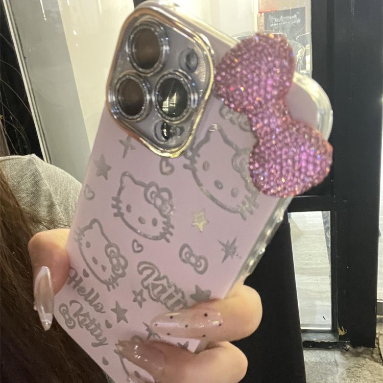 Hello Kitty Rhinestone Bowknot Full Coverage Phone Case for Apple Phones