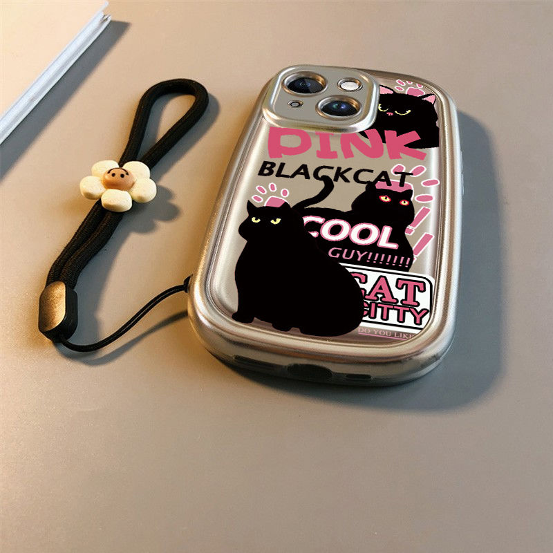 Pink Text Black Cat Cartoon Phone Case for Apple Phones