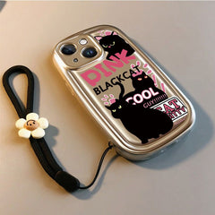 Pink Text Black Cat Cartoon Phone Case for Apple Phones