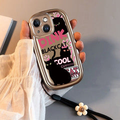 Pink Text Black Cat Cartoon Phone Case for Apple Phones