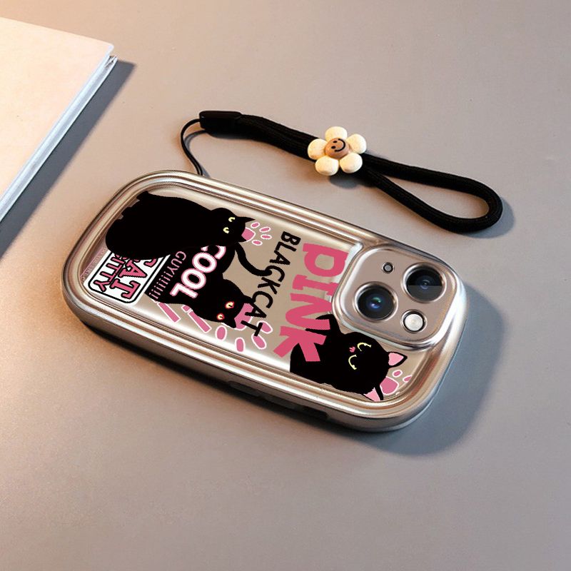 Pink Text Black Cat Cartoon Phone Case for Apple Phones