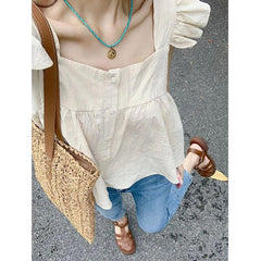 Chic Ruffle Tank Top – Square Neck Button-Up Sleeveless Blouse