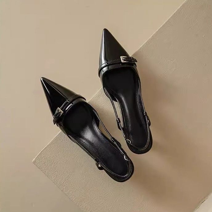 Wine Red Patent Leather Pointed Toe Mules – Vintage Mid-Heel Backless