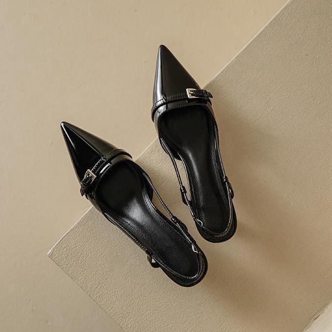 Wine Red Patent Leather Pointed Toe Mules – Vintage Mid-Heel Backless
