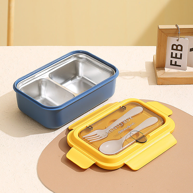 Nordic Style Microwaveable Lunch Box – PP Outer Shell with 304 Stainless Steel Compartment, Fork & Spoon Included – Portable and Leak-Proof Food Container