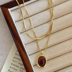 Amber Layered Gold Sweater Necklace for Women – Elegant Fall Winter Fashion Jewelry