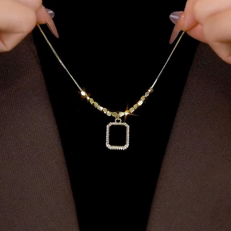 Black Square Titanium Steel Necklace for Women – Elegant Fade-Resistant Clavicle Chain