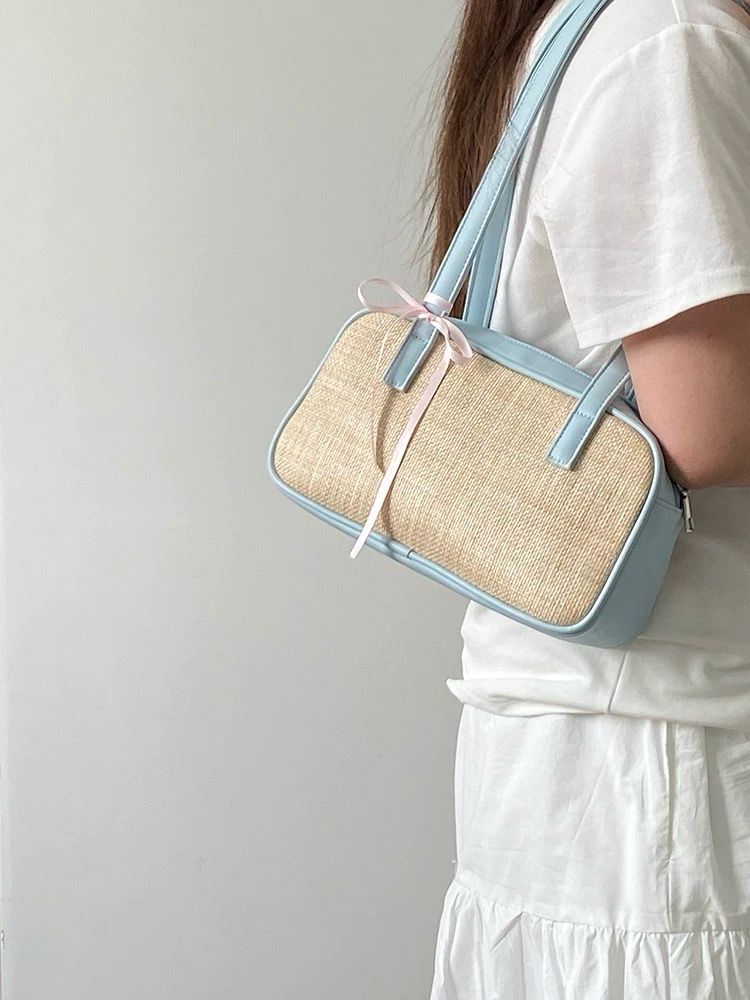 Luzi Women’s Straw Handbag – Korean INS Style Contrast Stitching Tote Bag