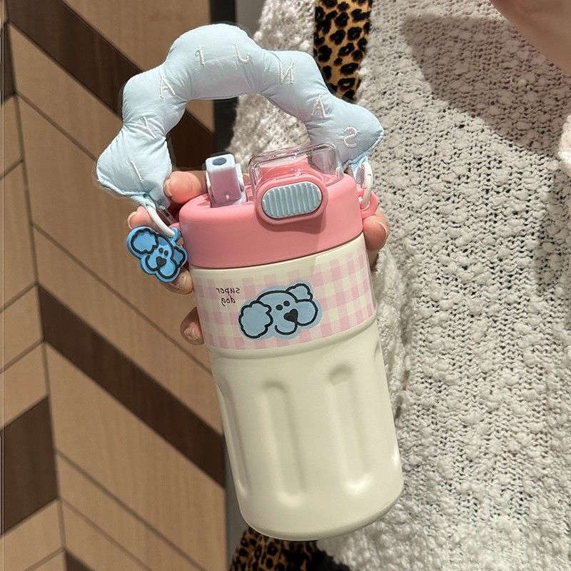 Insulated Water Bottle for Girls – High Aesthetic, Large Capacity, Kids' Portable Student Cup with Straw