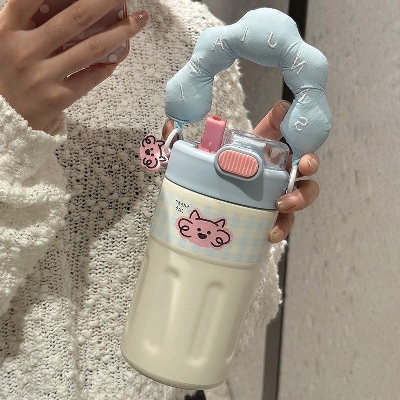 Insulated Water Bottle for Girls – High Aesthetic, Large Capacity, Kids' Portable Student Cup with Straw
