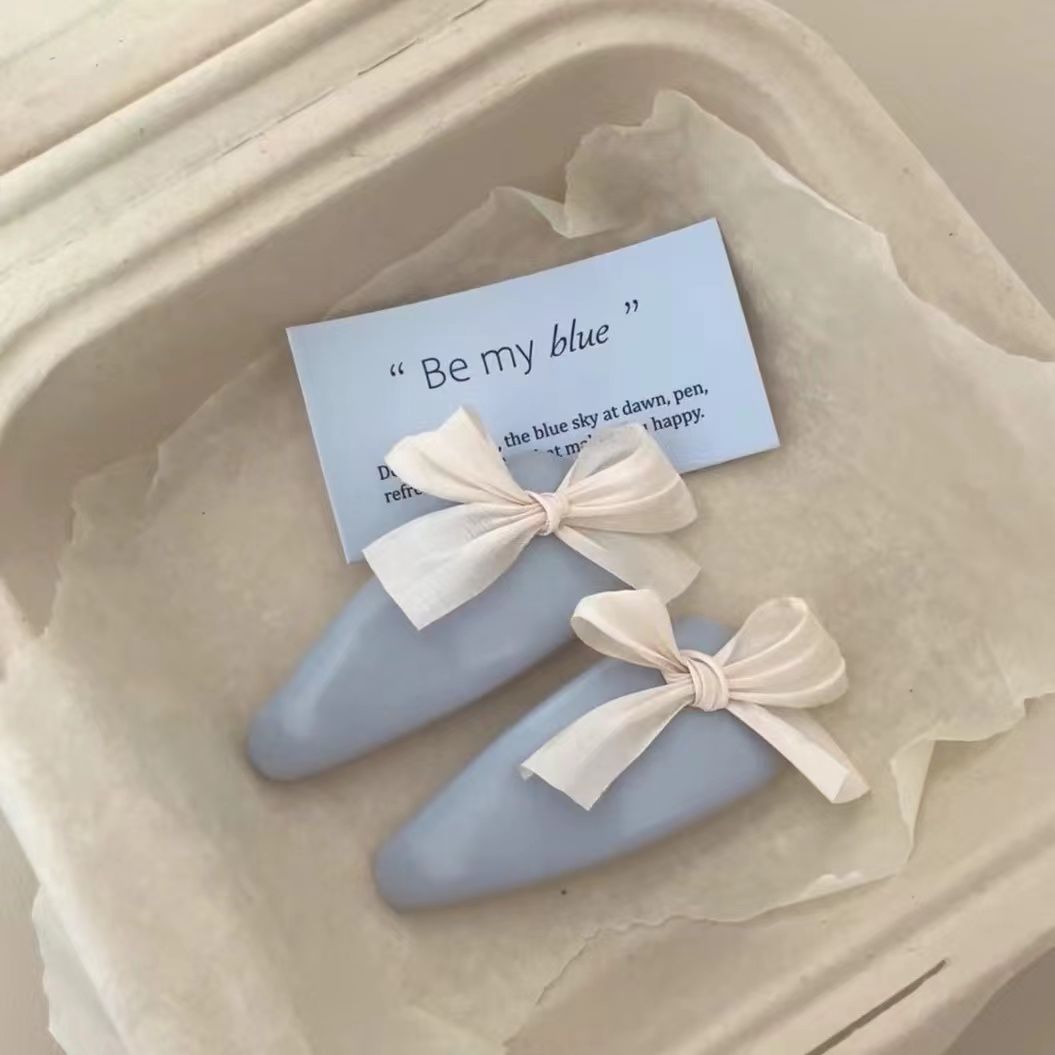 Blue Leather Bow Hair Clip – Cute Waterdrop BB Clip for Girls