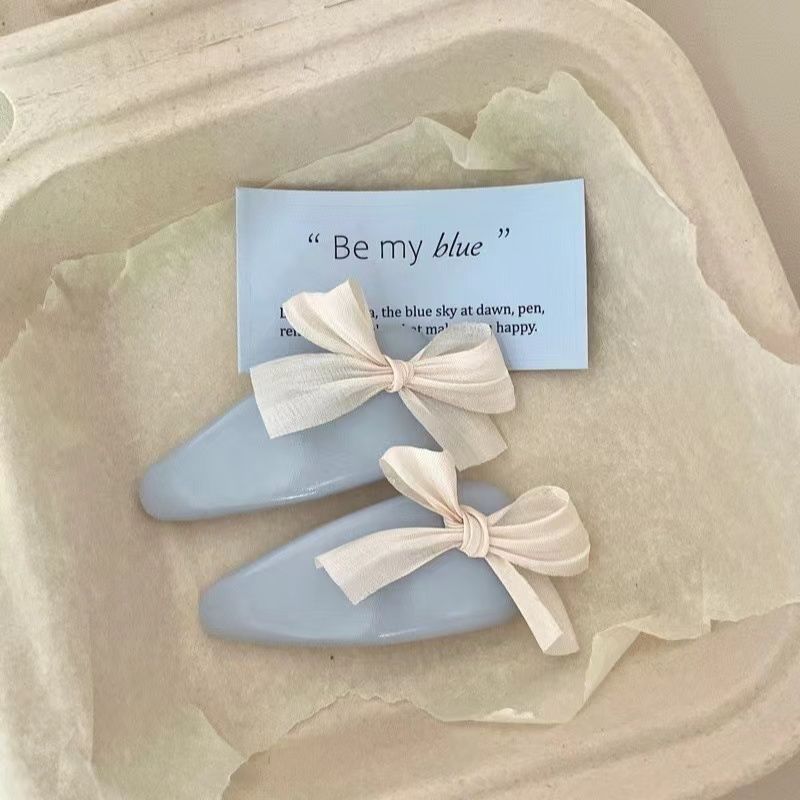 Blue Leather Bow Hair Clip – Cute Waterdrop BB Clip for Girls