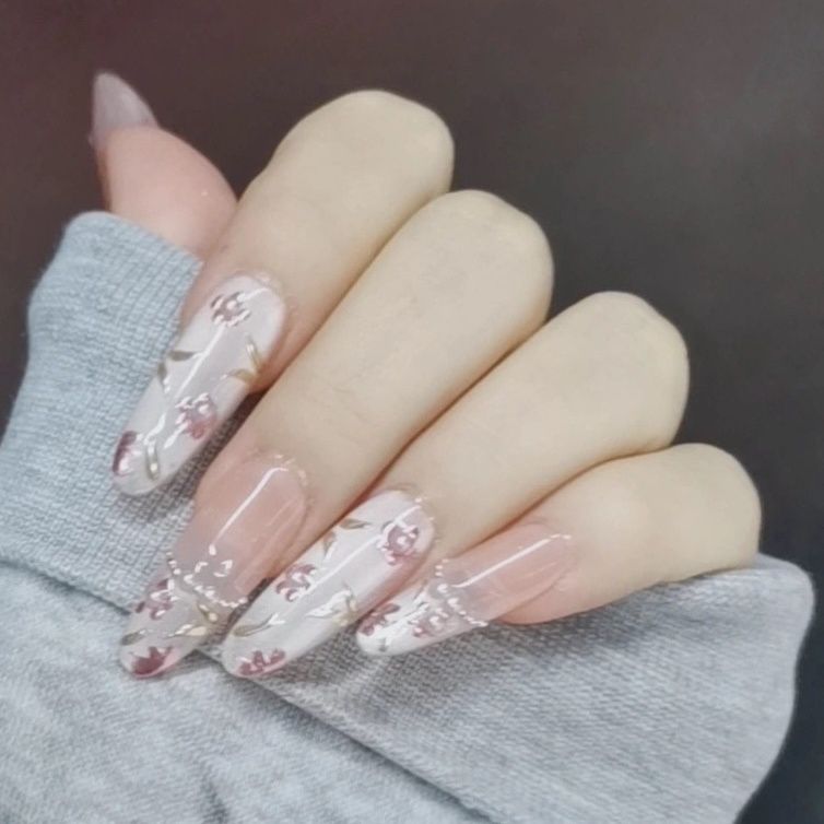 Golden Jade Bloom Cat Eye Handmade Press-On Nails – Elegant High-End Hand-Painted False Nails