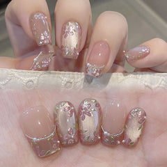 Golden Jade Bloom Cat Eye Handmade Press-On Nails – Elegant High-End Hand-Painted False Nails