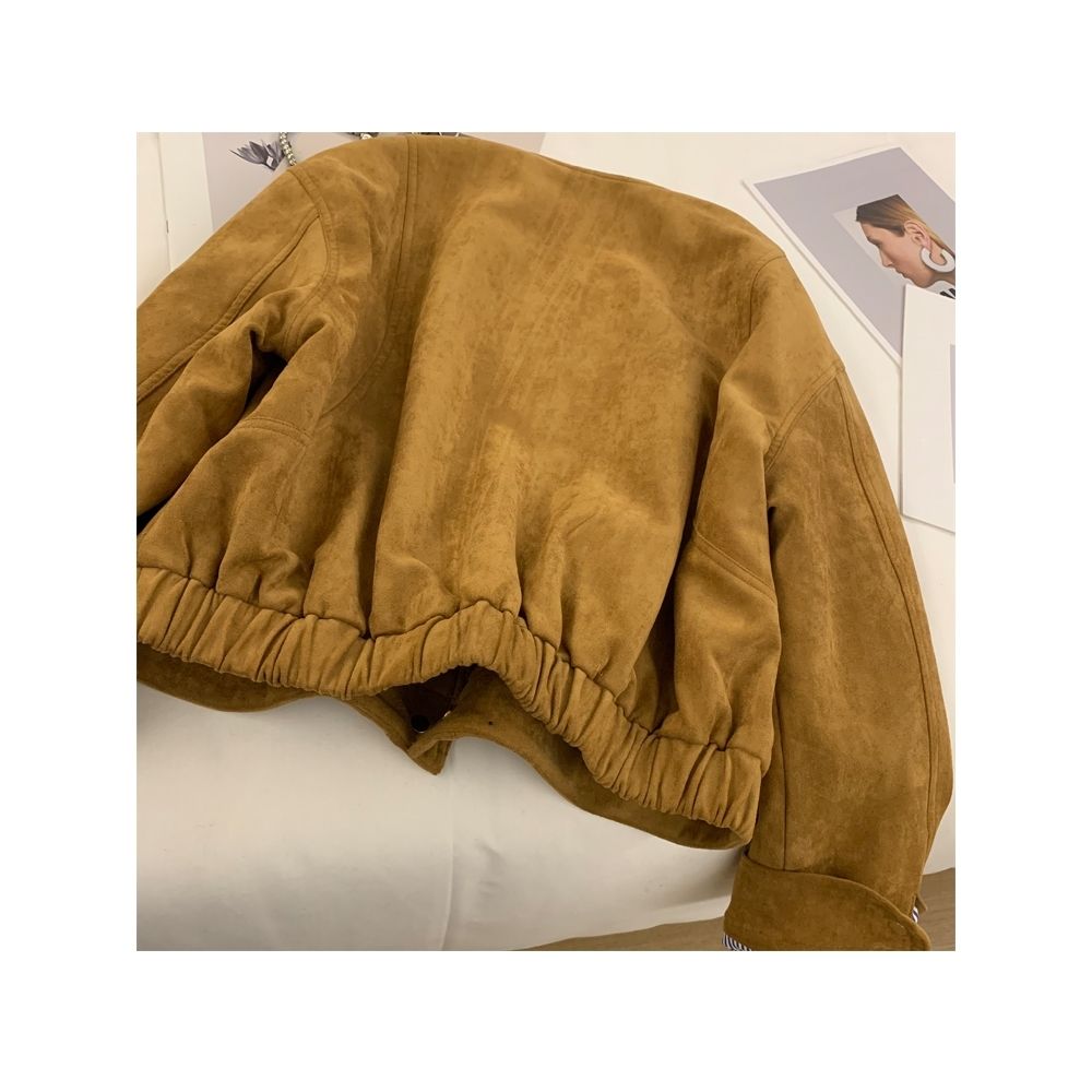 Korean Style Suede Short Jacket for Women – Fashionable Petite Outerwear Versatile Chic Top