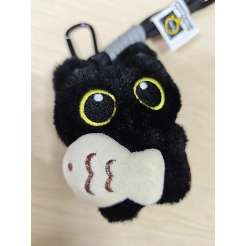 Cute Black Cat Plush Keychain – Big Eyes, Fish Hugging Cat Bag Charm, Creative Couple Keyring